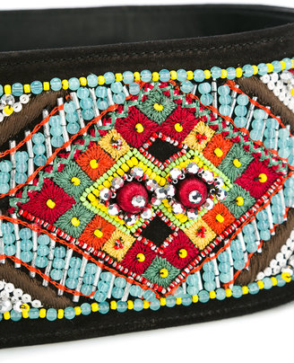 Roberto Cavalli beaded embroidery belt - women - Cotton/Leather/PVC - M