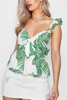 Thumbnail for your product : boohoo Plus Palm Print Tie Front Top