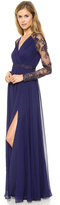 Thumbnail for your product : Badgley Mischka Lace Sleeve V Neck Gown