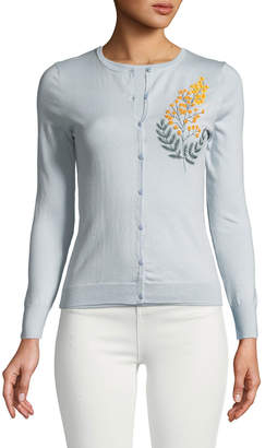 Zac Posen Cashmere Silk Button-Front Embroidered Cardigan