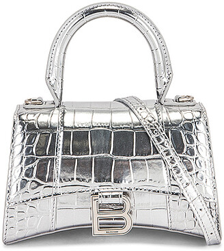 Balenciaga XS Embossed Croc Hourglass Top Handle Bag in Metallic Silver -  ShopStyle