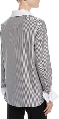Escada Striped Button-Front Long-Sleeve Cotton Poplin Shirt
