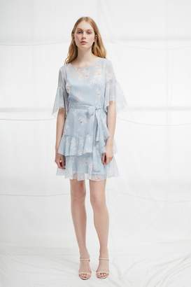 French Connection Alba Sheer Tie Waist Ruffle Dress