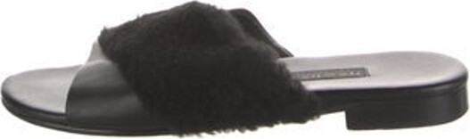 Newbar K Leather Slides Black Crossover Straps Unfortunately, due to restrictions, this item may not be eligible for shipping in all areas. | NewbarK Leather Slides in Black, Women's 10