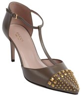 Thumbnail for your product : Gucci taupe leather t-strap studded pumps