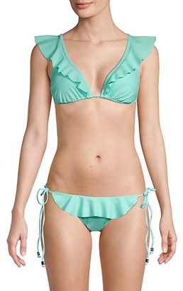 Shoshanna Womens Ruffle Neck String Bikini Top 