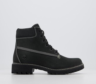 Timberland Slim Premium 6 Inch Boots Black Nubuck Contrast Stitch