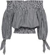 Thumbnail for your product : Caroline Constas Off-the-shoulder Smocked Striped Cotton Top