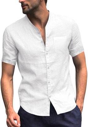 COOFANDY Men's Linen Shirt Short Sleeve Cotton Blend Breathable Regular ...