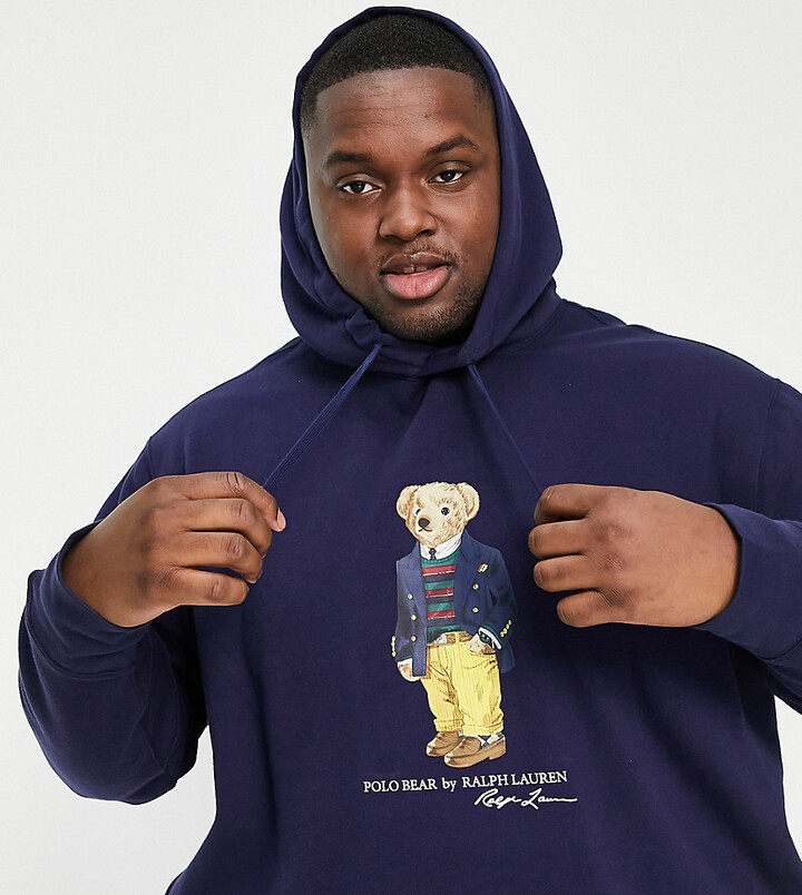 Polo Ralph Lauren Big & Tall dandy bear print hoodie in navy - ShopStyle