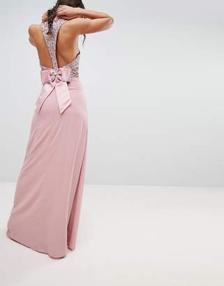 Maya Tall Sleeveless Sequin Bodice Maxi Dress With Cutout And Bow Back Detail