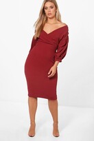 Thumbnail for your product : boohoo Plus Off The Shoulder Wrap Midi Dress
