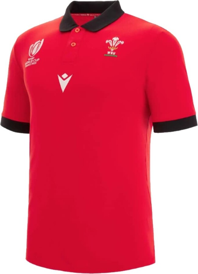 Macron Wales Rugby World Cup 2023 Mens Piquet Polo Shirt Red/Black