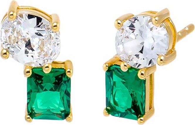 by Adina Eden Colored Cubic Zirconia Gold Plated Pear X Emerald Stud Earringss