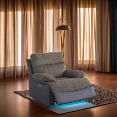 Ivy Bronx Ember Brown Stripe Fabric & Blackish Gray Technical Fabric Intelligent Recliner Living Room Chair Sofa