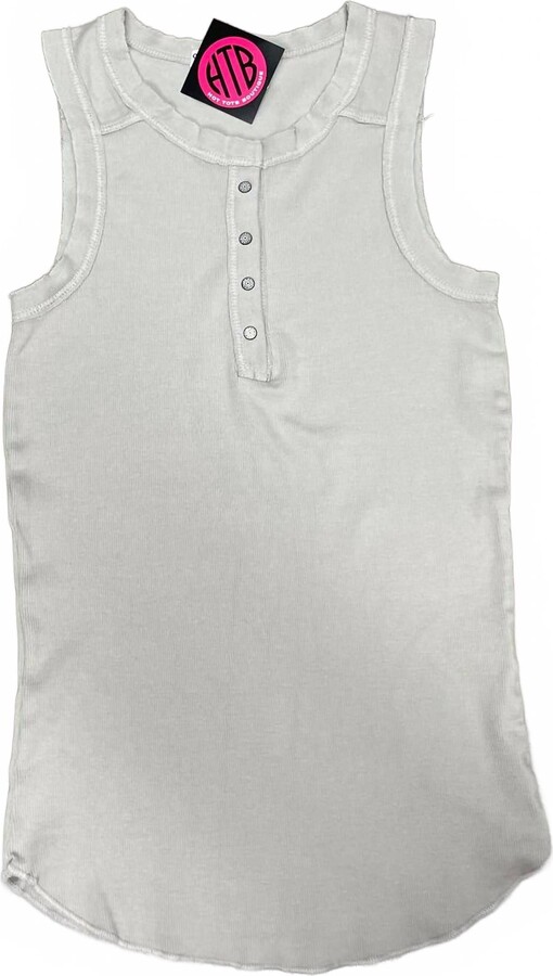 CROWN JEWEL Women's Henley Crew Tank In Stone