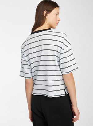 Vans Double stripe ribbed tee (Women, Blue, X-SMALL)