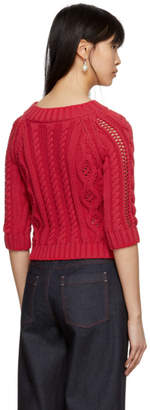 Carven Red Cable Crop Sweater