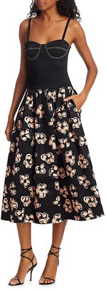 Marina Moscone Smocked Cotton Bustier Midi Dress