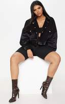 Thumbnail for your product : PrettyLittleThing Plus Black Cropped Cord Oversized Trucker Jacket