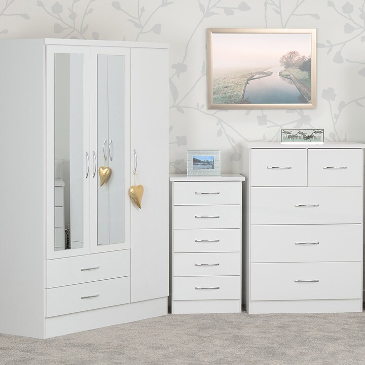 Dunelm Nevada Triple 2 Drawer Wardrobe, Mirrored White ShopStyle