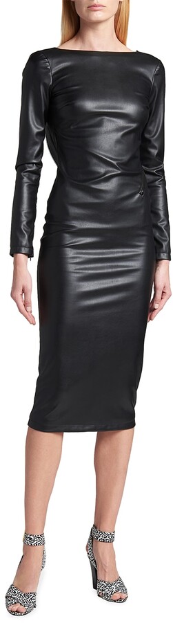 long sleeve fitted leather dress