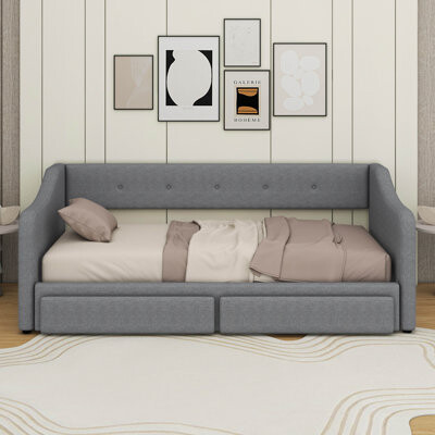 Twin XL To King Size Upholstered Daybed With Two Drawers