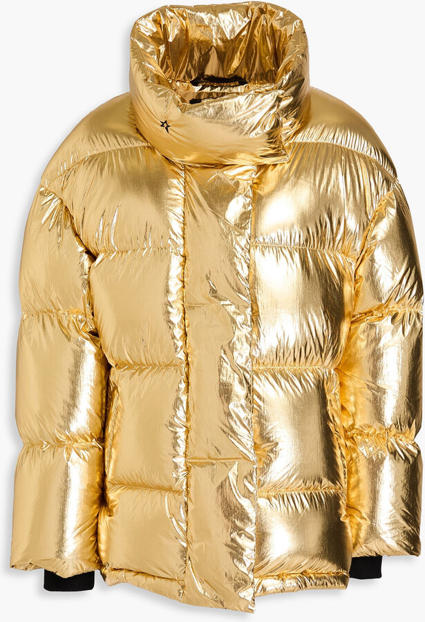 Quilted metallic hooded down ski jacket