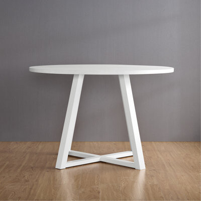 Latitude Run Edo Contemporary Round Dining Table Trestle Base White Finish