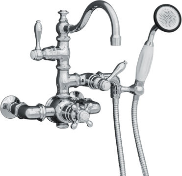 Strom Plumbing by Sign of the Crab Thermostatic Tub Faucet with Fixed Arched Spout and Handheld Shower