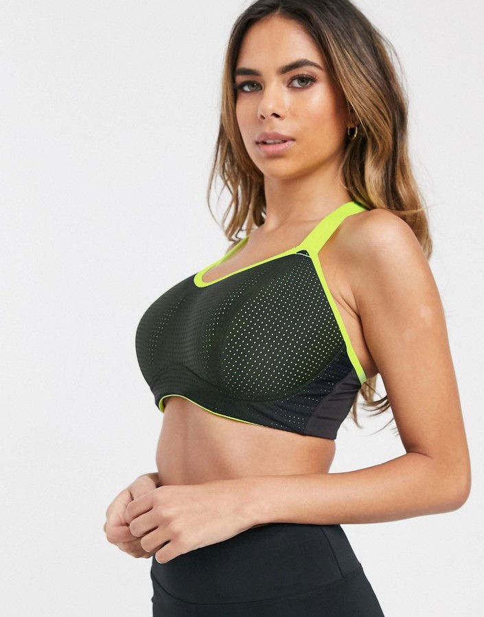 Pour Moi? Pour Moi Fuller Bust Energy mesh sports bra in black and lime -  ShopStyle