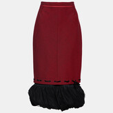 Red Wool & Tulle Ruffled Hem Skirt L 