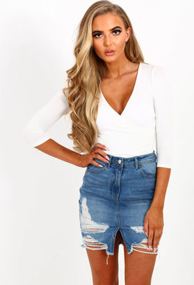 Pink Boutique Bend and Snap Mid Blue Distressed Denim Mini Skirt