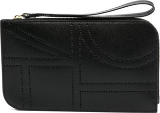 Monogram leather wristlet pouch black – Totême