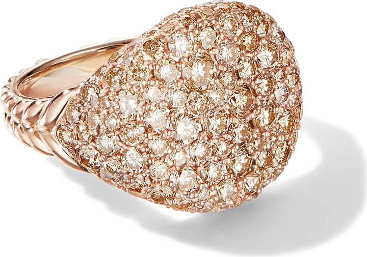 18kt rose gold Chevron Pave cognac diamond pinky ring