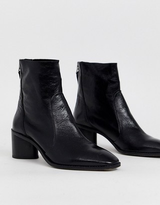 Office Achillies inlined leather mid heel ankle boot
