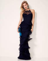 Thumbnail for your product : Badgley Mischka Sleeveless Silk Tiered Ruffle Gown, Navy