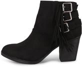 Thumbnail for your product : Bamboo Black Buckled-Fringe Booties