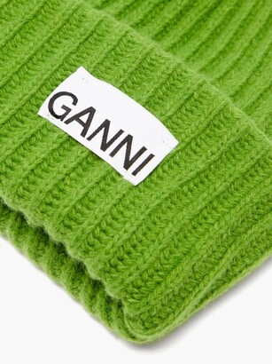 Ganni Logo-patch Recycled Wool-blend Beanie Hat - Green
