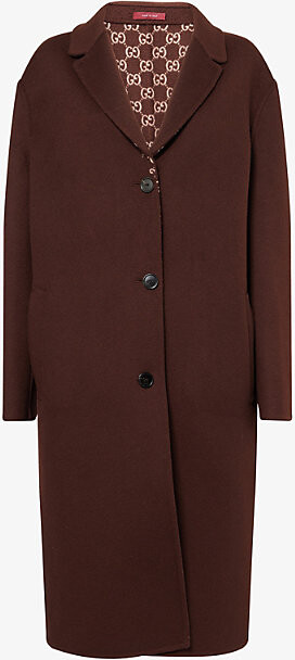 Gucci Womens Brown Pink Monogram-Pattern Notch-Lapel Wool Coat 8