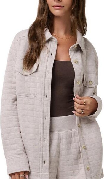 Travis Mathew Women's Cloud Coastal Quilted Jacket Large Heather Savannah Tan