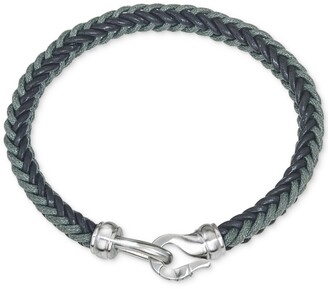 Esquire Men's Jewelry Woven Leather Bracelet in Stainless Steel, Created for Macy's
