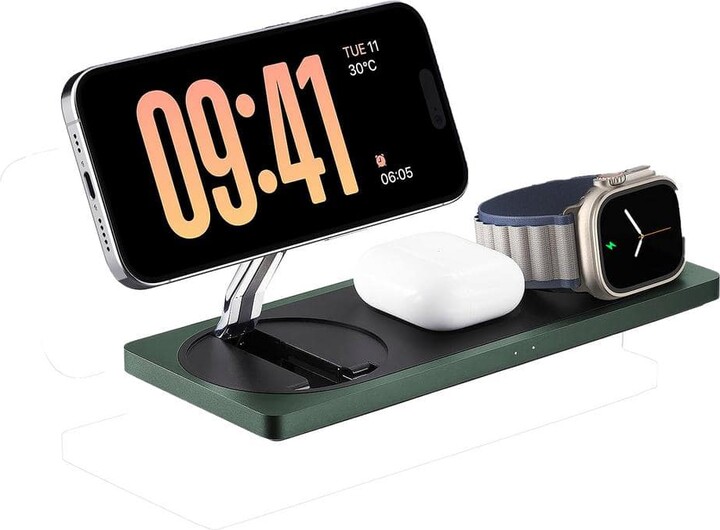 EKIEUDL Elegant 3 in 1-Alpine Green Wireless Charging Station Wireless Charger for iPhone Smart Watch and Airpods