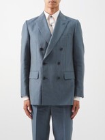 Thumbnail for your product : Husbands Peak-lapel Double-breasted Linen Suit Jacket - Dark Blue