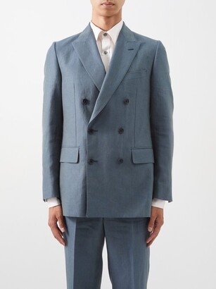 Husbands Peak-lapel Double-breasted Linen Suit Jacket - Dark Blue
