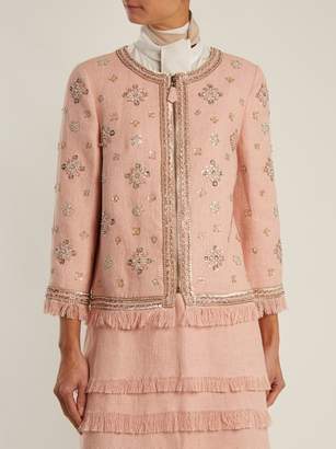 Andrew Gn Sequin-embellished Linen-blend Jacket - Womens - Light Pink