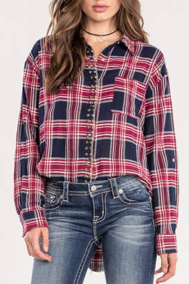 Miss Me Red Studded-Plaid Top