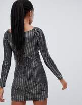Thumbnail for your product : Emory Park long sleeve mini dress with twist front in sequin