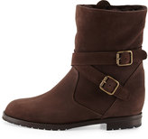 Thumbnail for your product : Manolo Blahnik Campocros Crisscross Belted Mid-Calf Boot with Shearling, Brown
