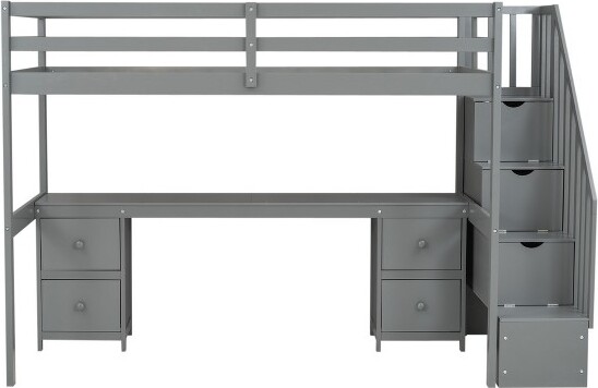 YOOCOZZTwinSizeLoftBedwithBuilt-inDeskStorageDrawersandStaircase-Gray